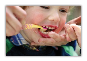 Toddler brushing teeth