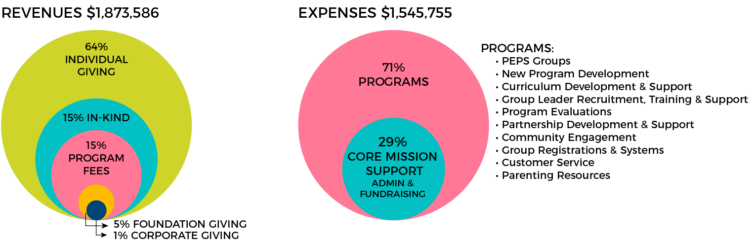 Circle graphs illustrating 2020 expense and revenue percentages.